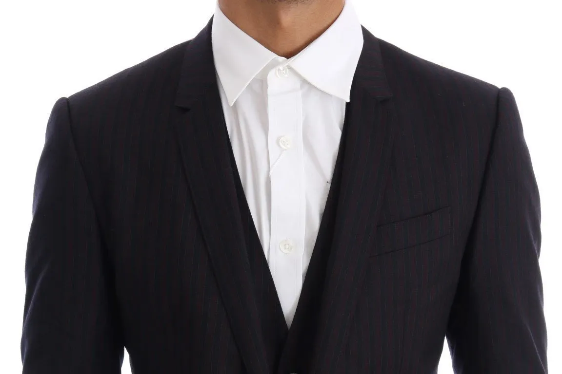 Purple Blue Striped 3 Piece Slim Suit