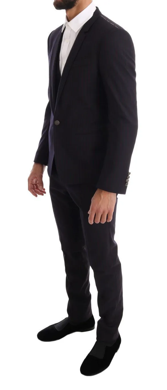 Purple Blue Striped 3 Piece Slim Suit