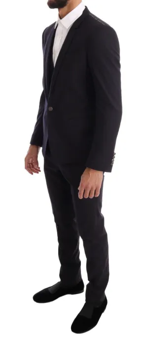Purple Blue Striped 3 Piece Slim Suit