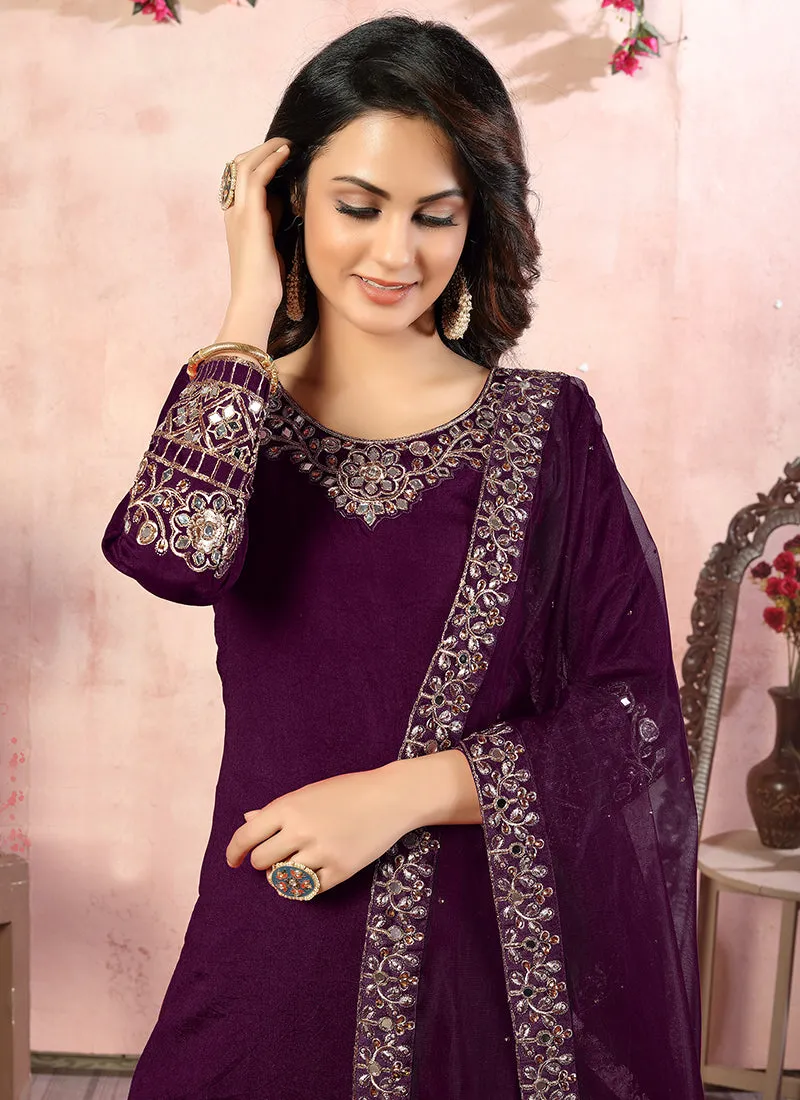 Purple Mirror Work Punjabi Suit