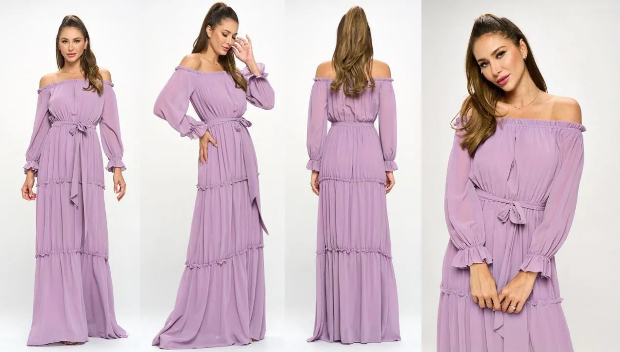 Purple Off Shoulder Maxi Dress