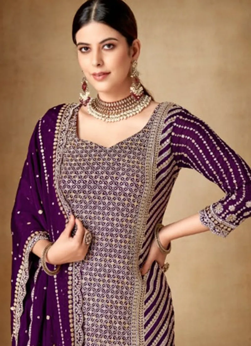 Purple Sequence And Zari Embroidery Gharara Suit
