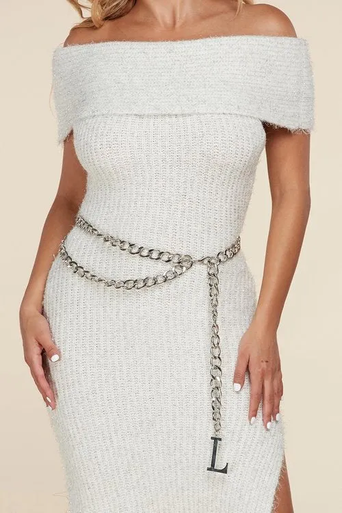 "MALAGA" WHITE OFF SHOULDER BODYCON MAXI DRESS