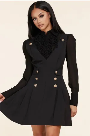 "YULIET" BLACK LONG SLEEVE 2-PIECE BLOUSE AND MINI DRESS
