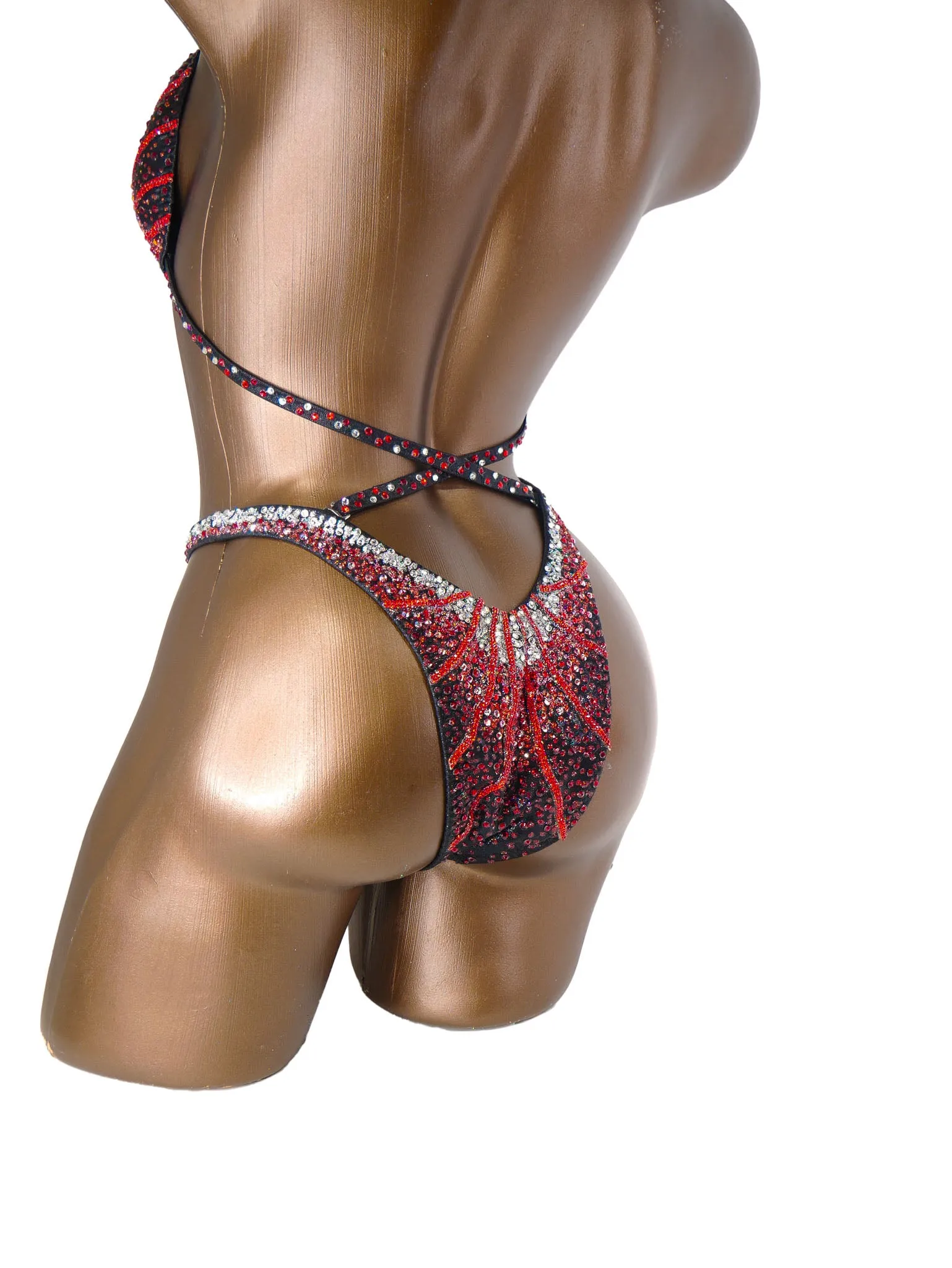 Ready Made Red Crystal Lines Figure Competition Suit