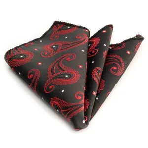 Red Black Paisley Mens Pocket Square - Premium Silk Handkerchiefs for Suits