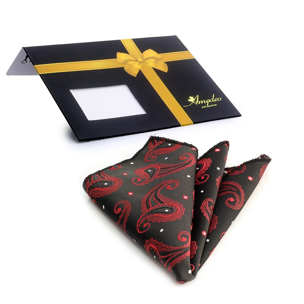 Red Black Paisley Mens Pocket Square - Premium Silk Handkerchiefs for Suits