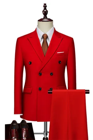 Red Double Breasted Peaked Lapel Prom Suits Slim Fit Wedding Party Groom Blazer Pants