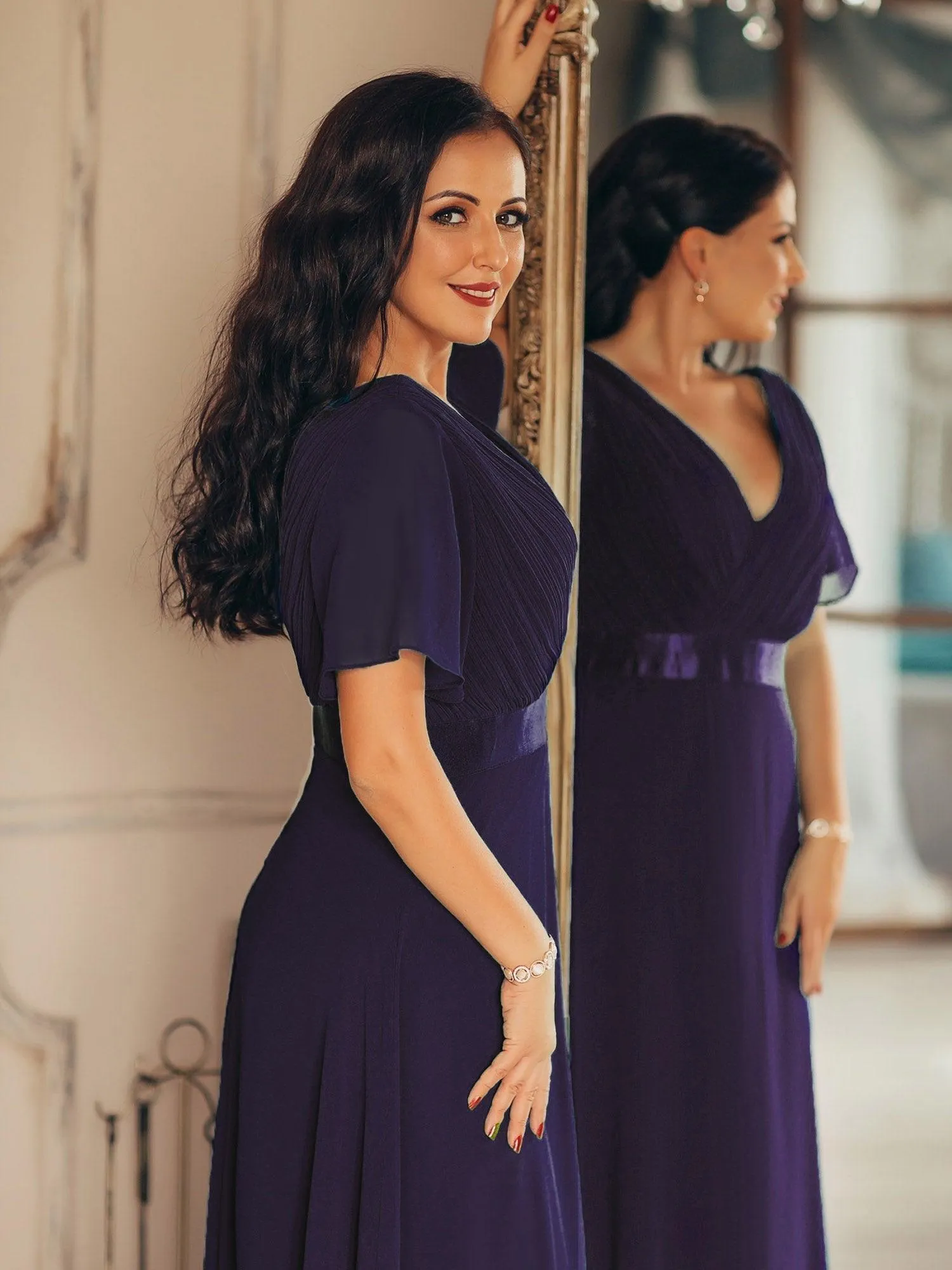 Robes de demoiselle d'honneur en mousseline taille haute élégantes et fluides