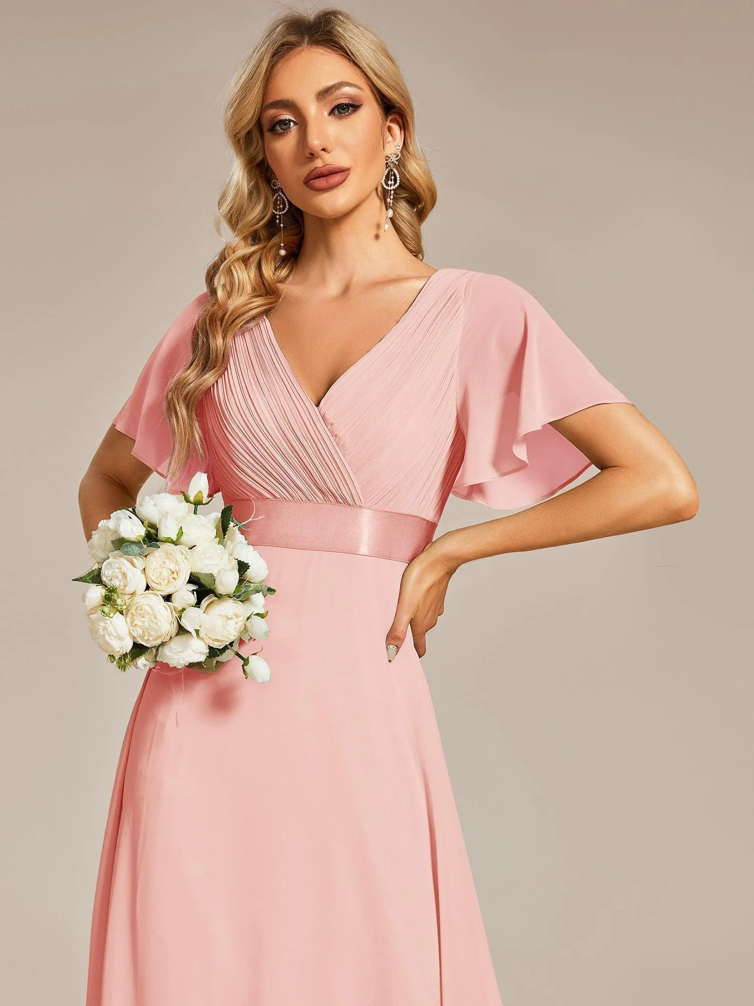 Robes de demoiselle d'honneur en mousseline taille haute élégantes et fluides