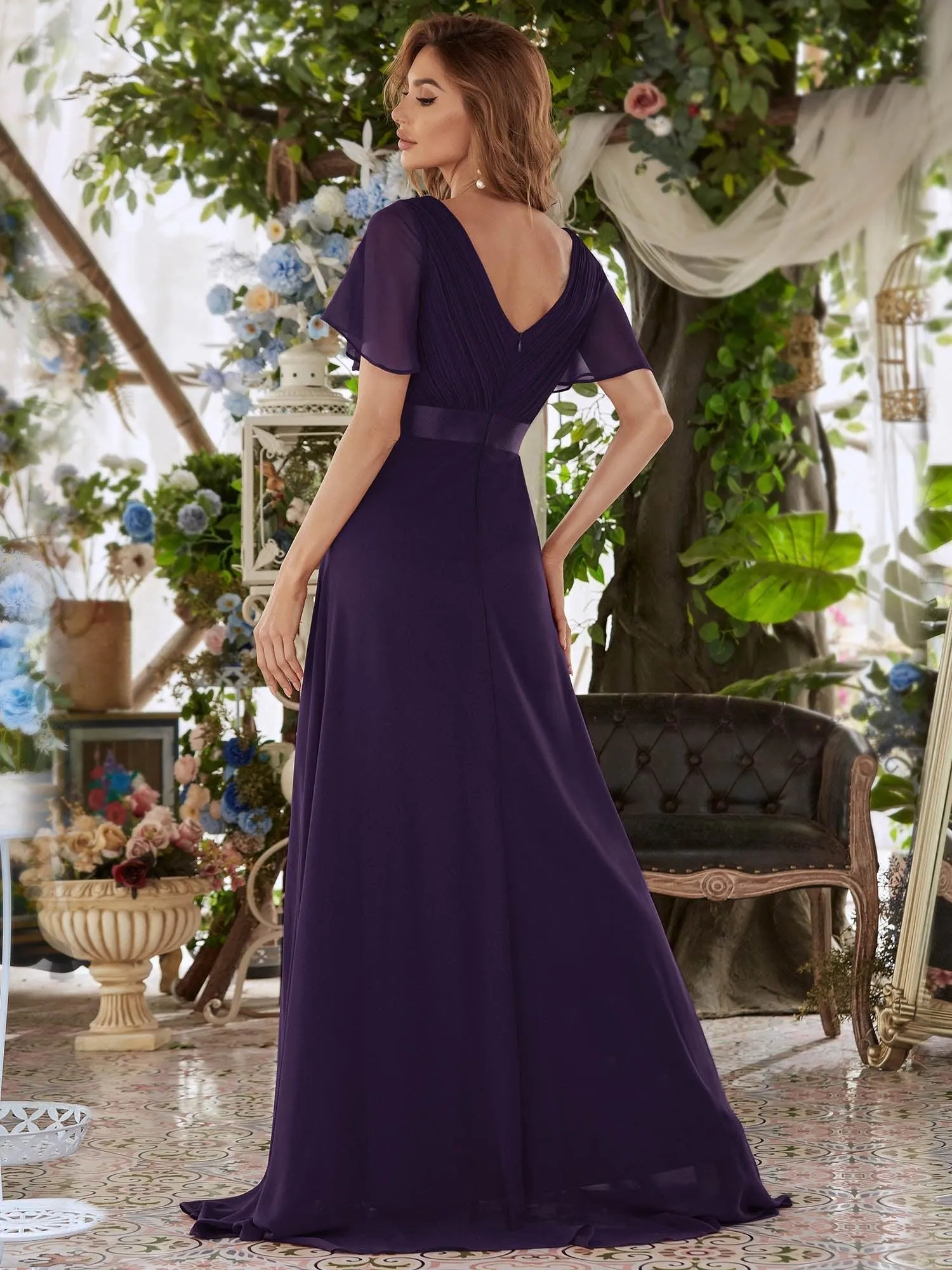 Robes de demoiselle d'honneur en mousseline taille haute élégantes et fluides