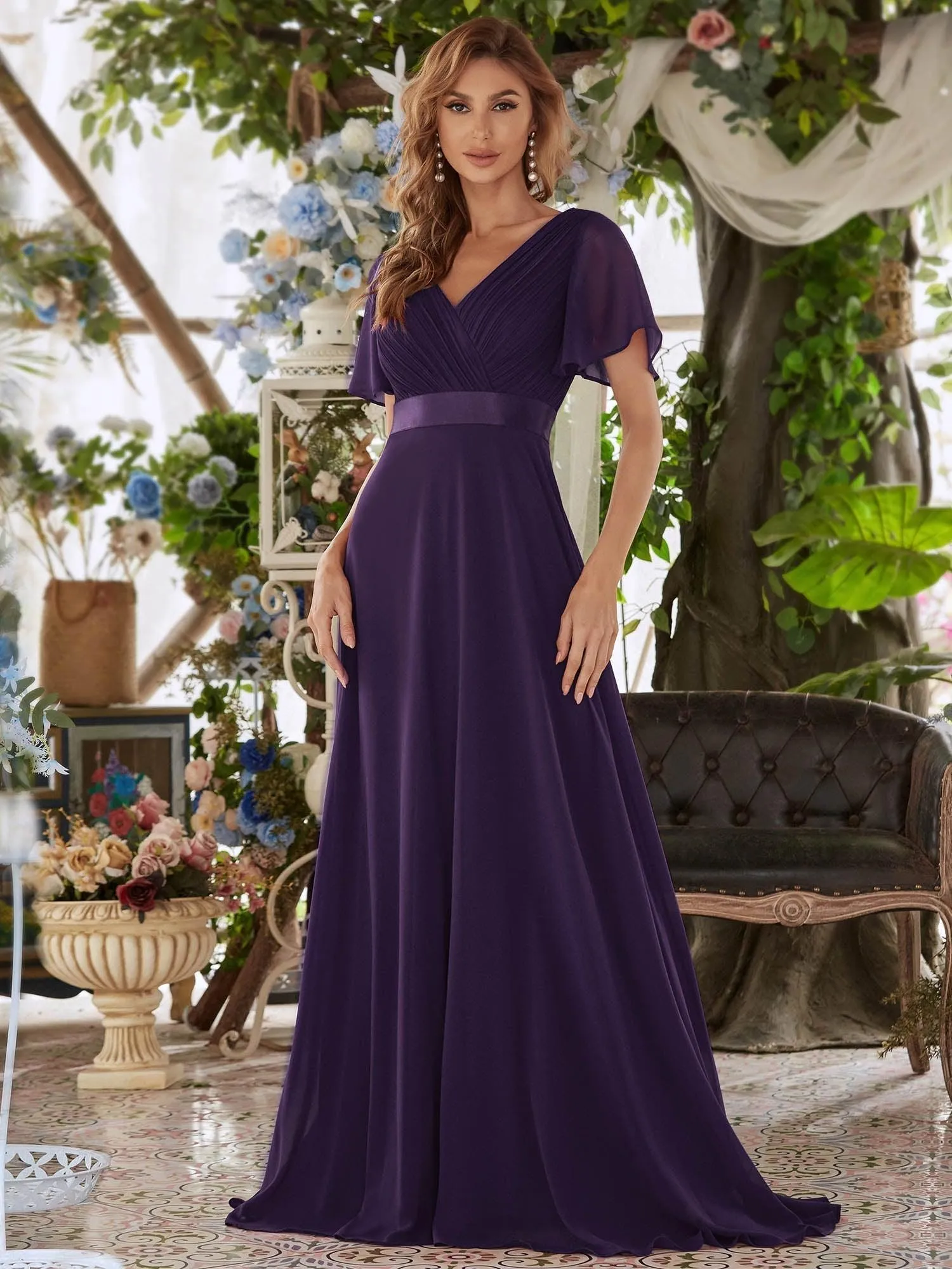 Robes de demoiselle d'honneur en mousseline taille haute élégantes et fluides