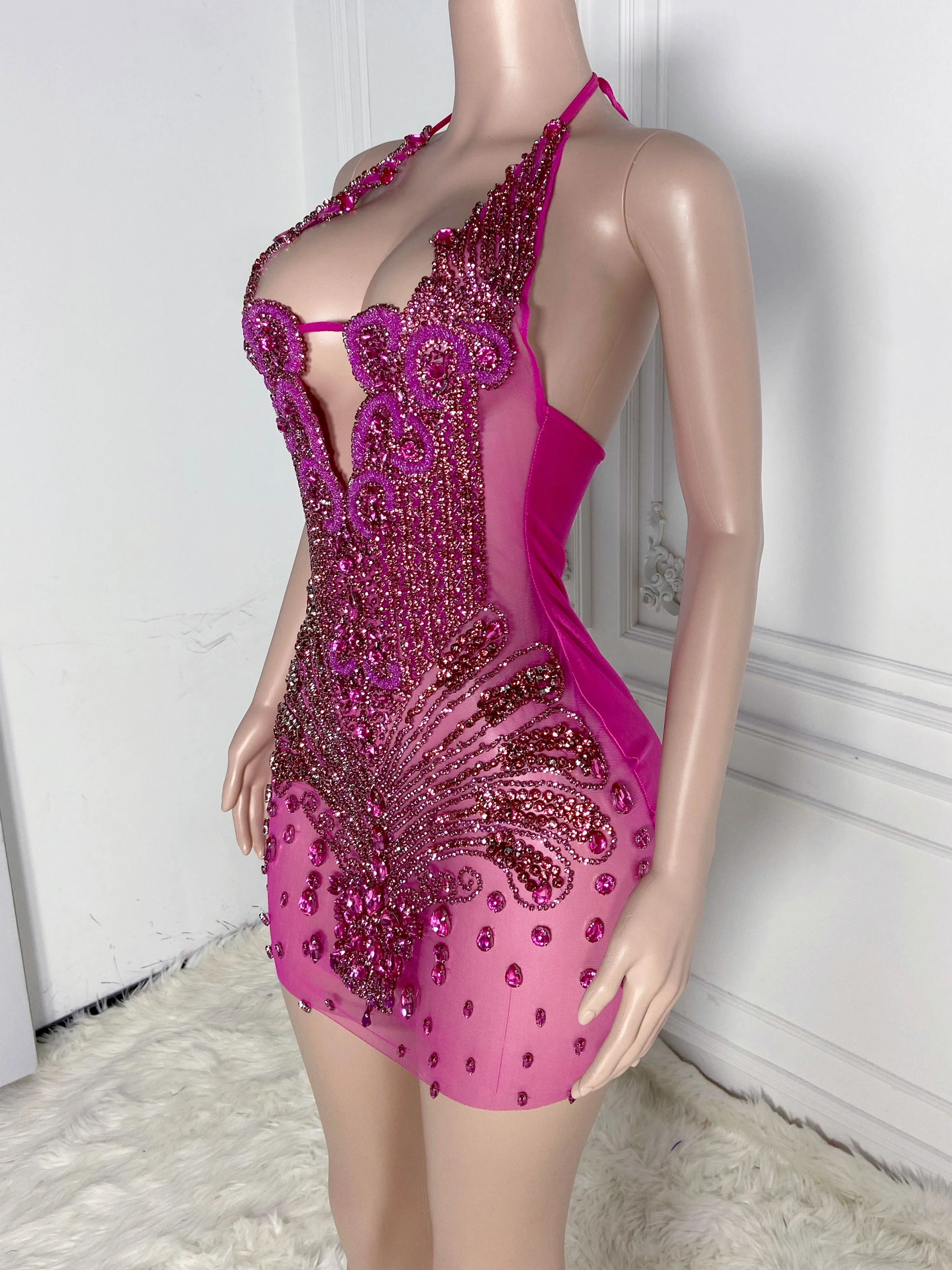 Rose-Red Alluring Backless Charm Dress