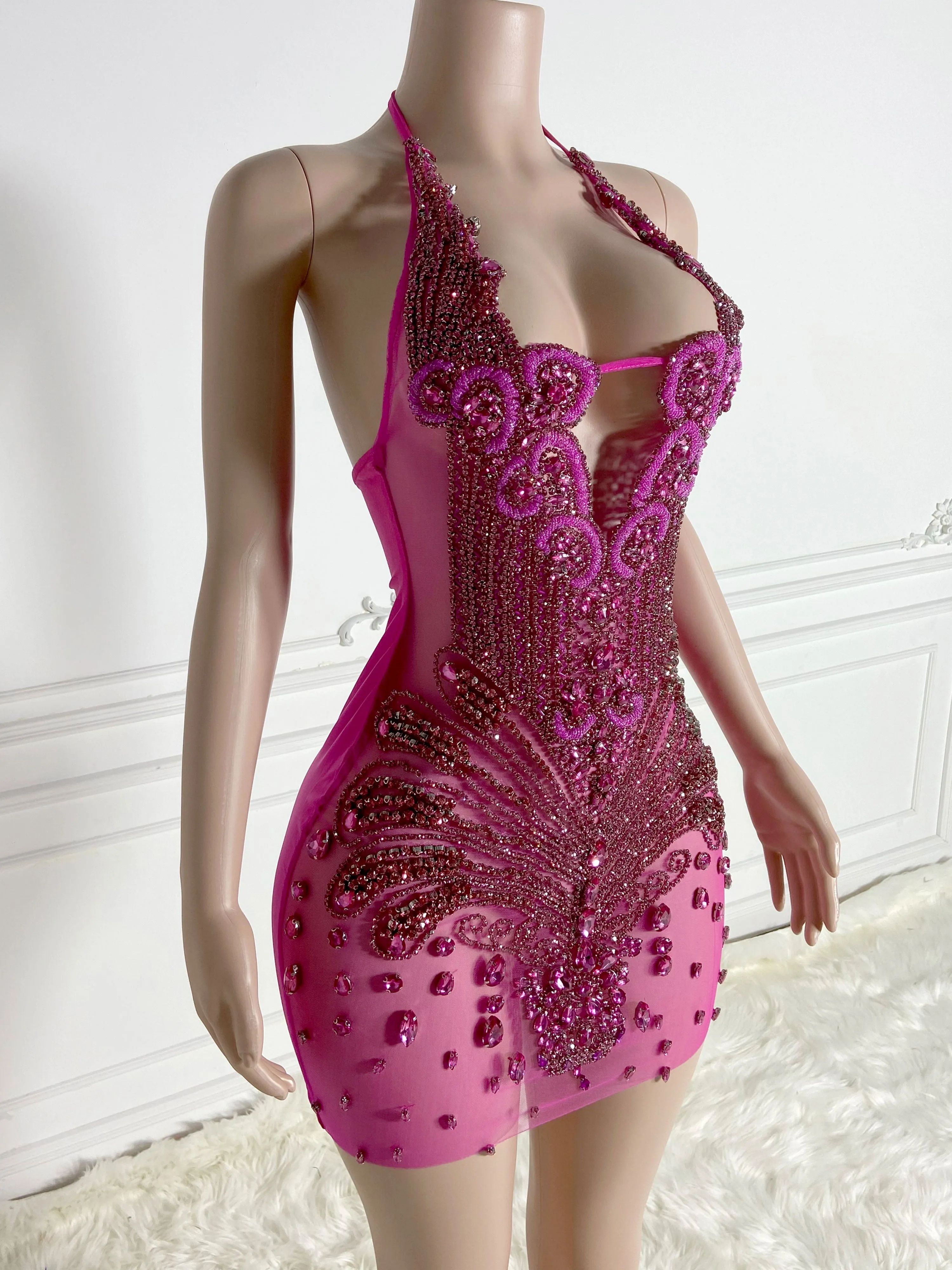 Rose-Red Alluring Backless Charm Dress