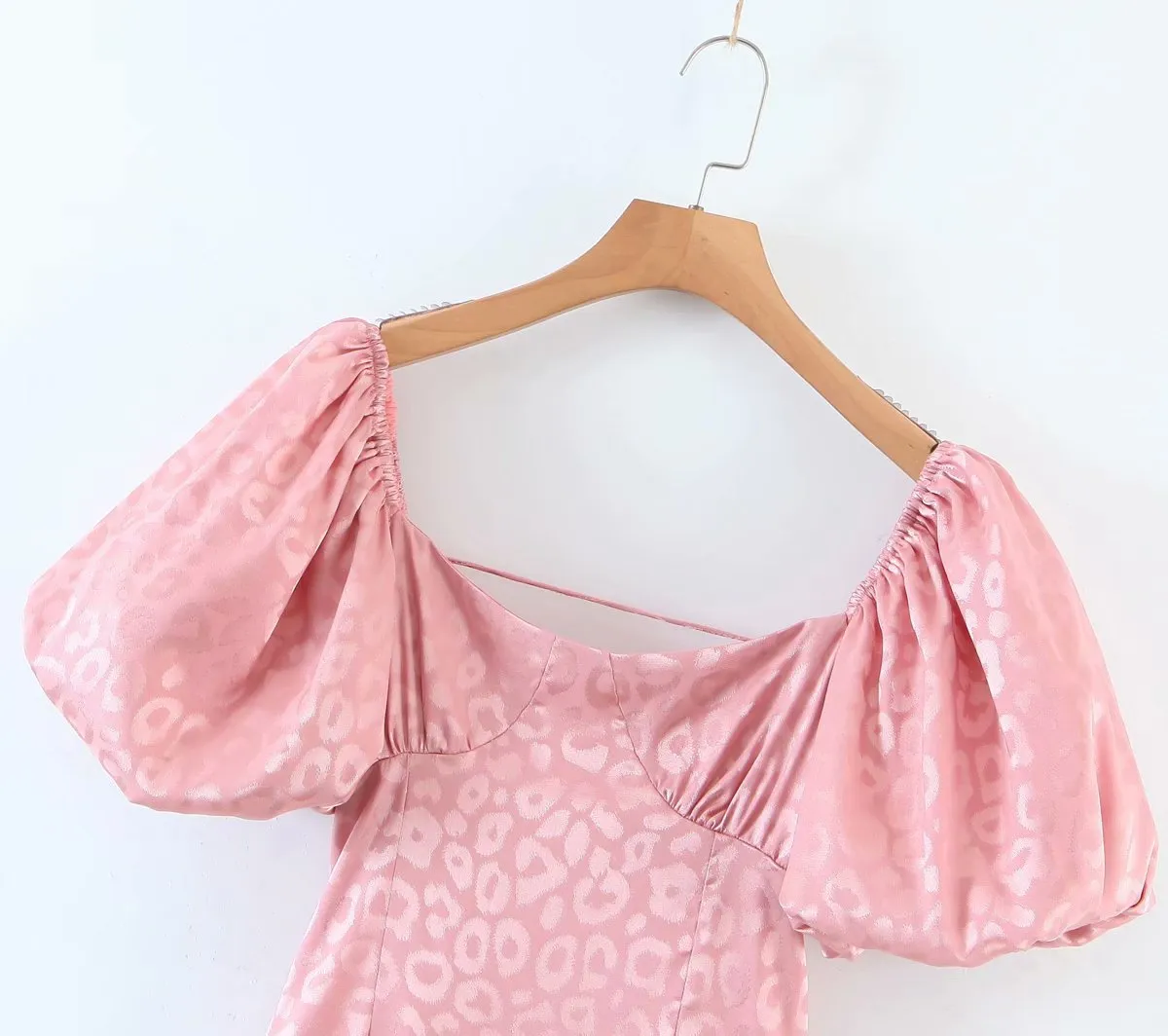 Ruffled Puff Sleeve Lace-up Backless Satin Mini Dresses