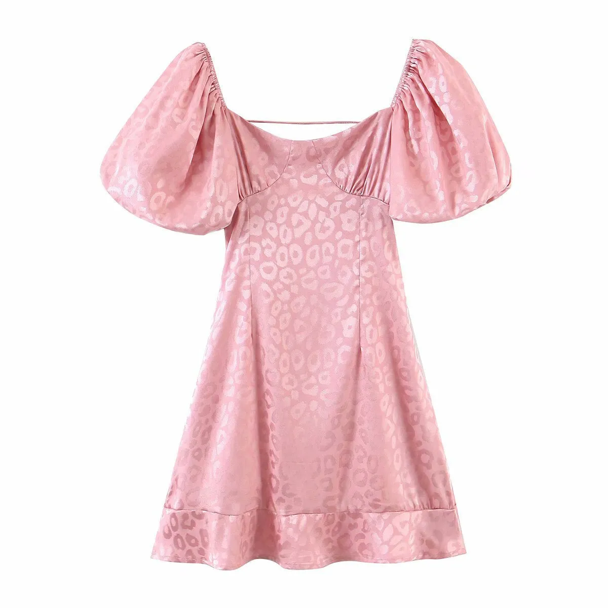Ruffled Puff Sleeve Lace-up Backless Satin Mini Dresses