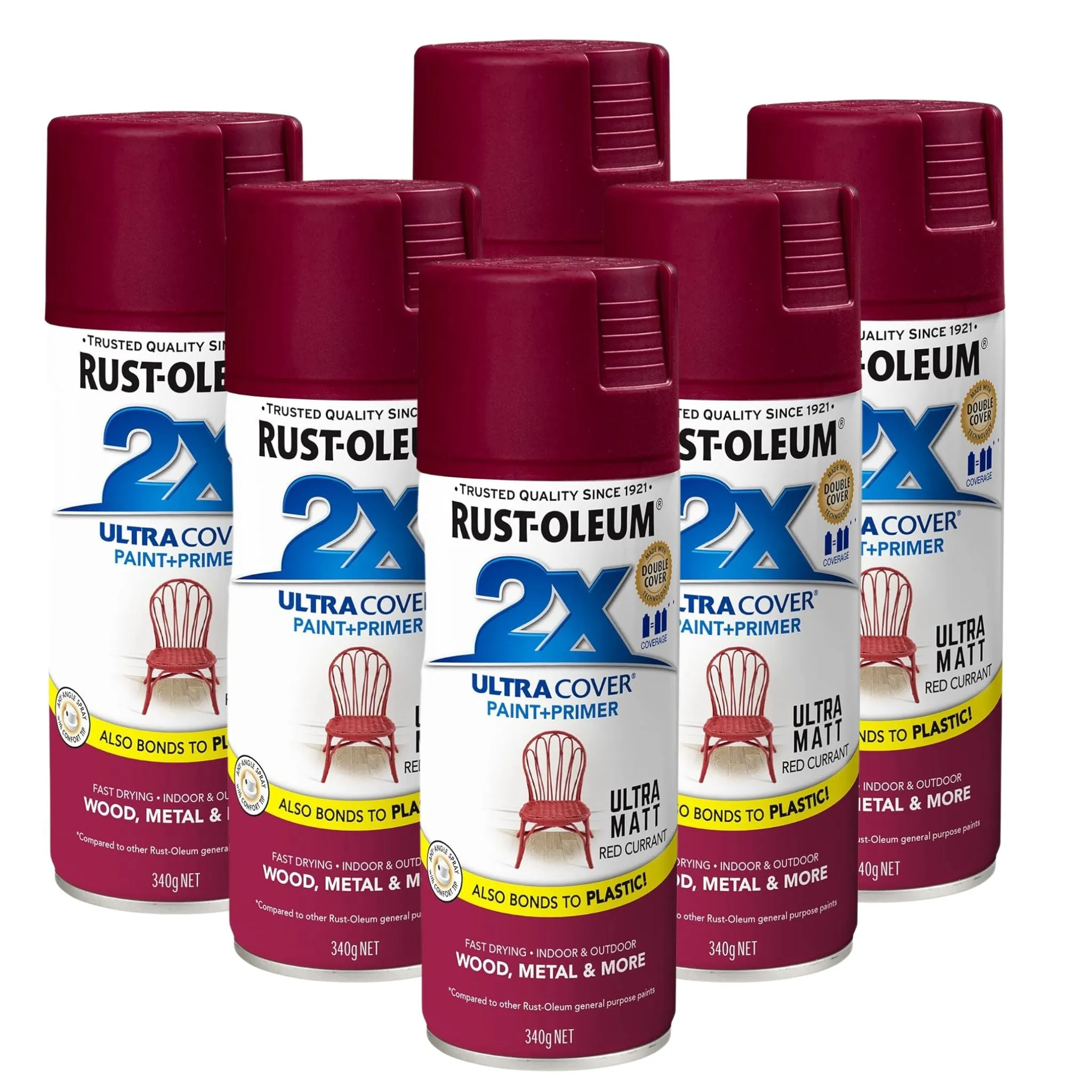 Rust Oleum 2X Ultra Cover Matt Spray, Red Currant, 340 g,  357853 (6 cans)