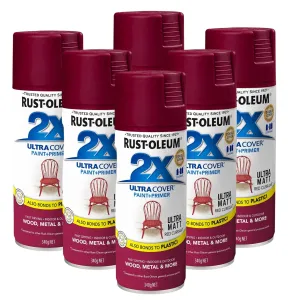 Rust Oleum 2X Ultra Cover Matt Spray, Red Currant, 340 g,  357853 (6 cans)