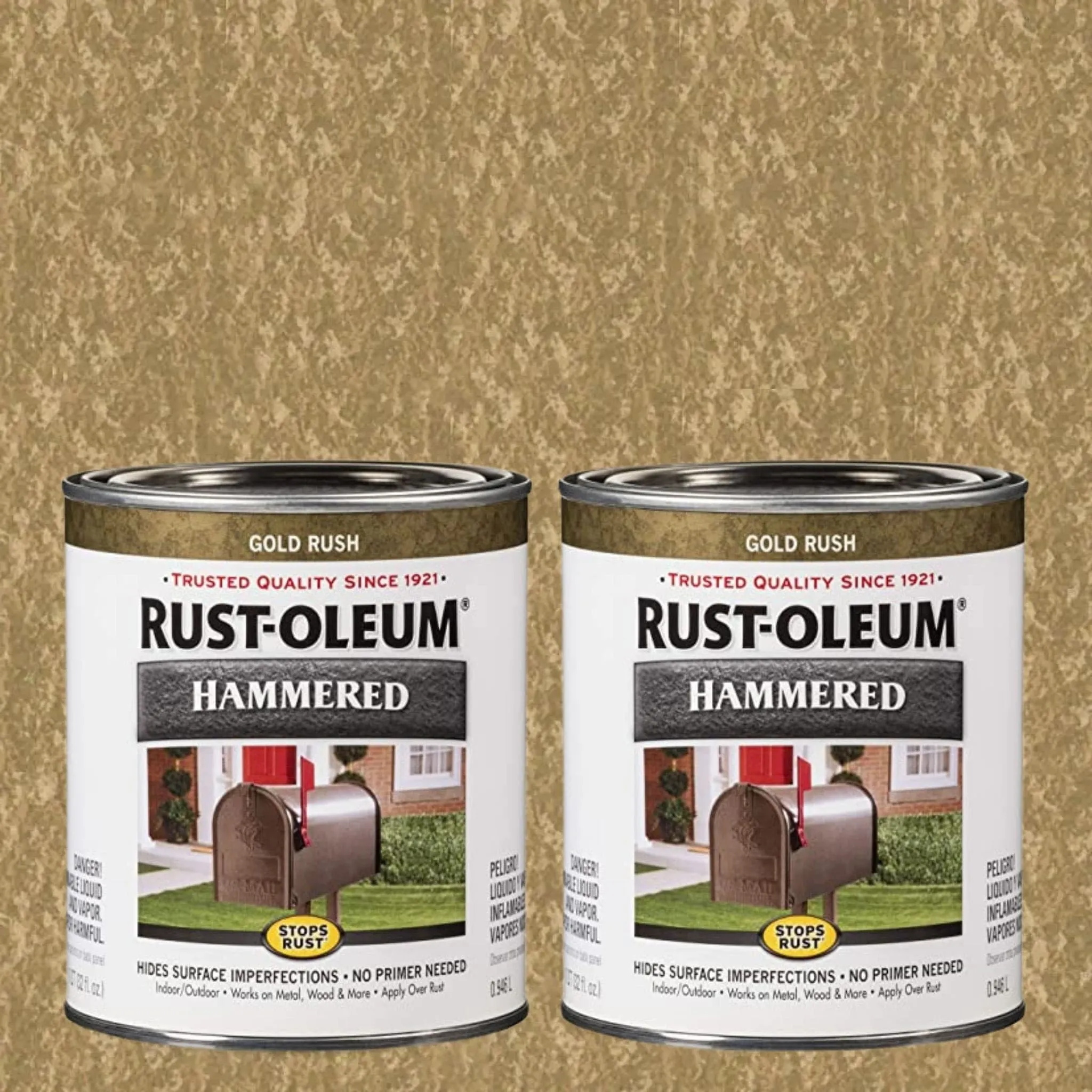 Rustoleum STOPS RUST AND RUST PREVENTION Hammered Brush-On Paint - 946ml (2 TINS) - GOLD RUSH