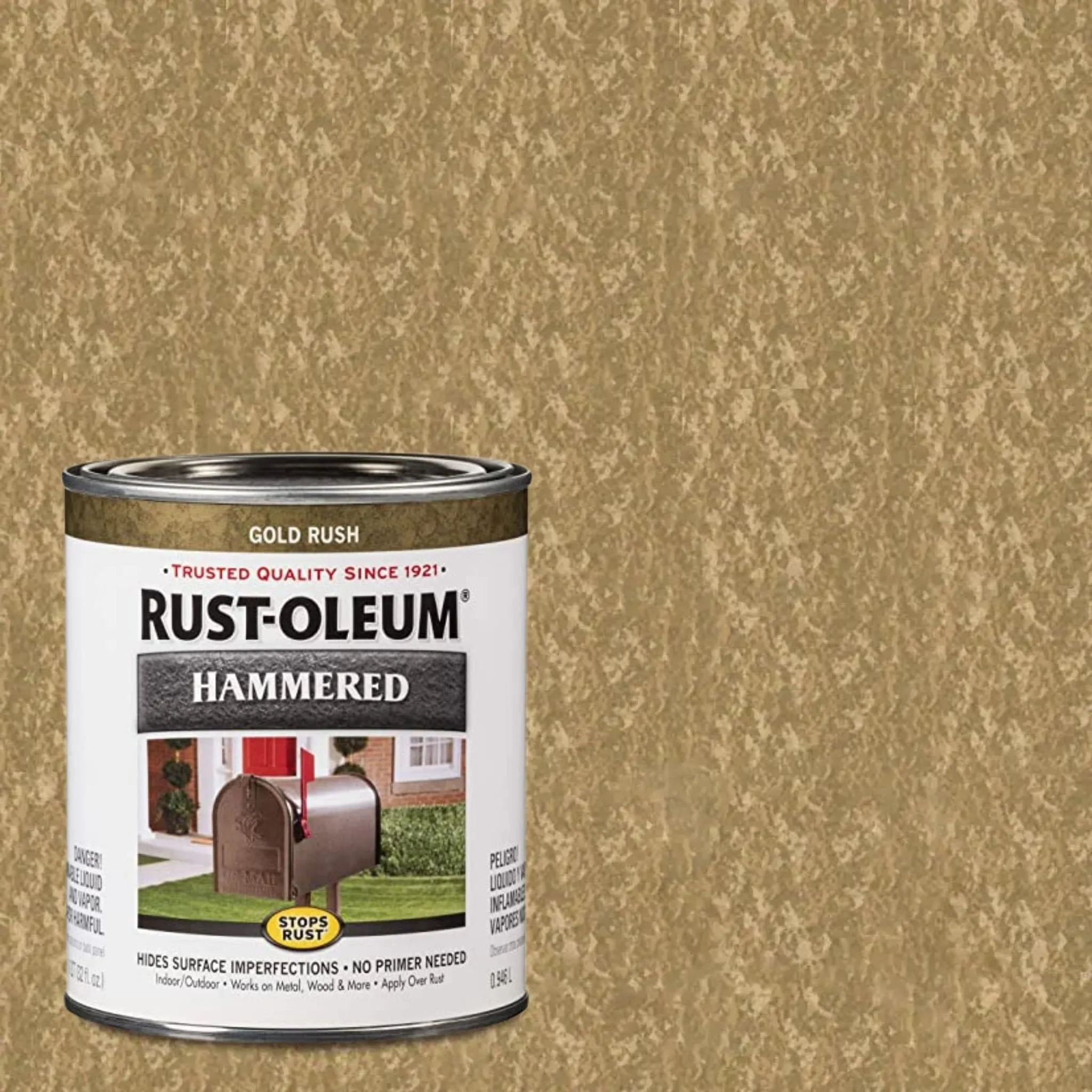 Rustoleum STOPS RUST AND RUST PREVENTION Hammered Brush-On Paint - 946ml (2 TINS) - GOLD RUSH