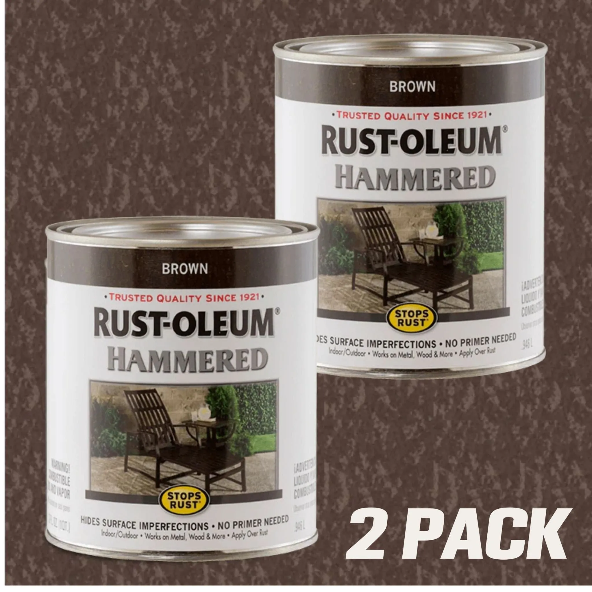 Rustoleum Stops Rust Hammered Paint - 946ml (2 TINS) - Brown