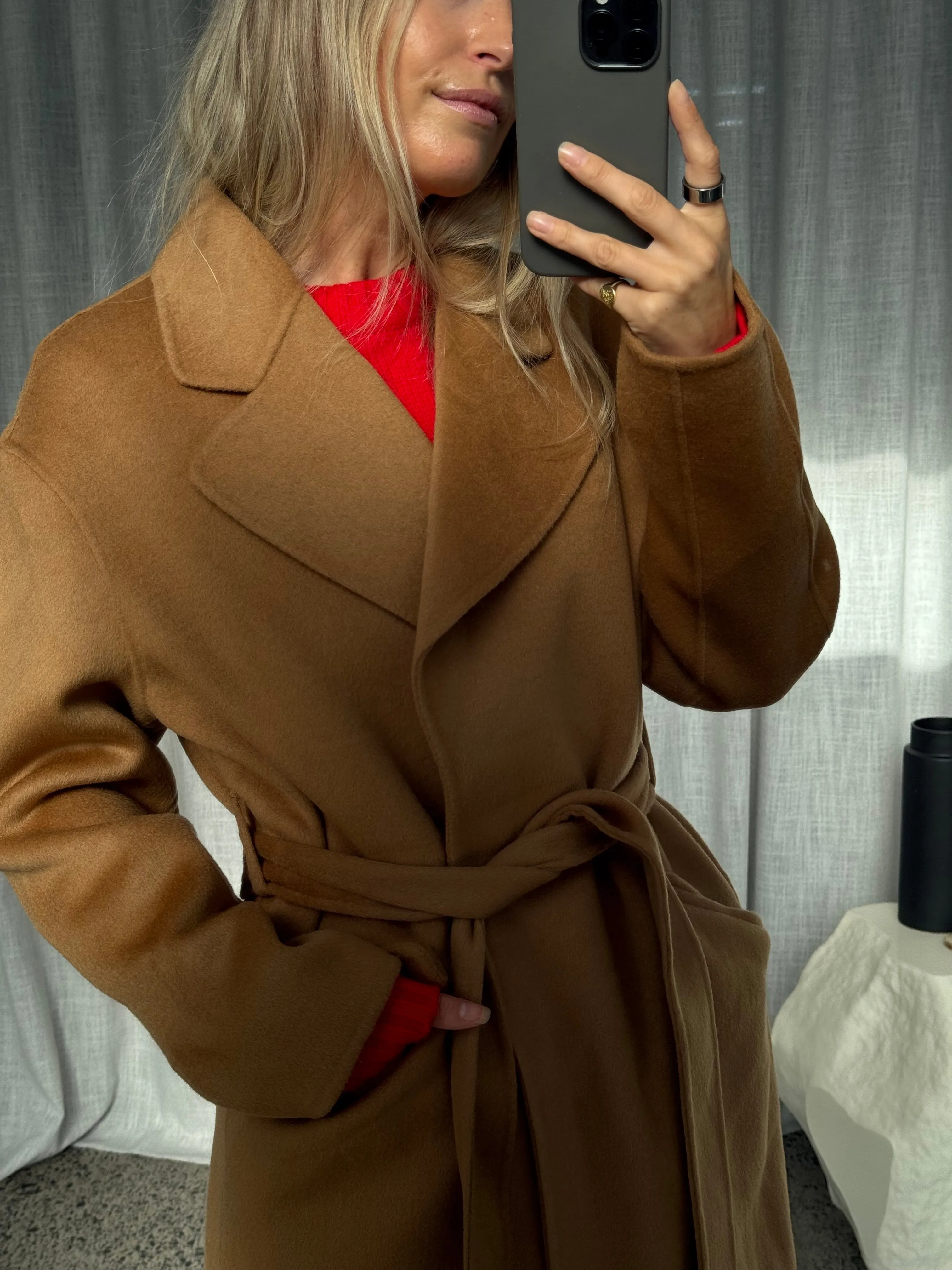Sadie Single Breasted Wool Coat - Camel