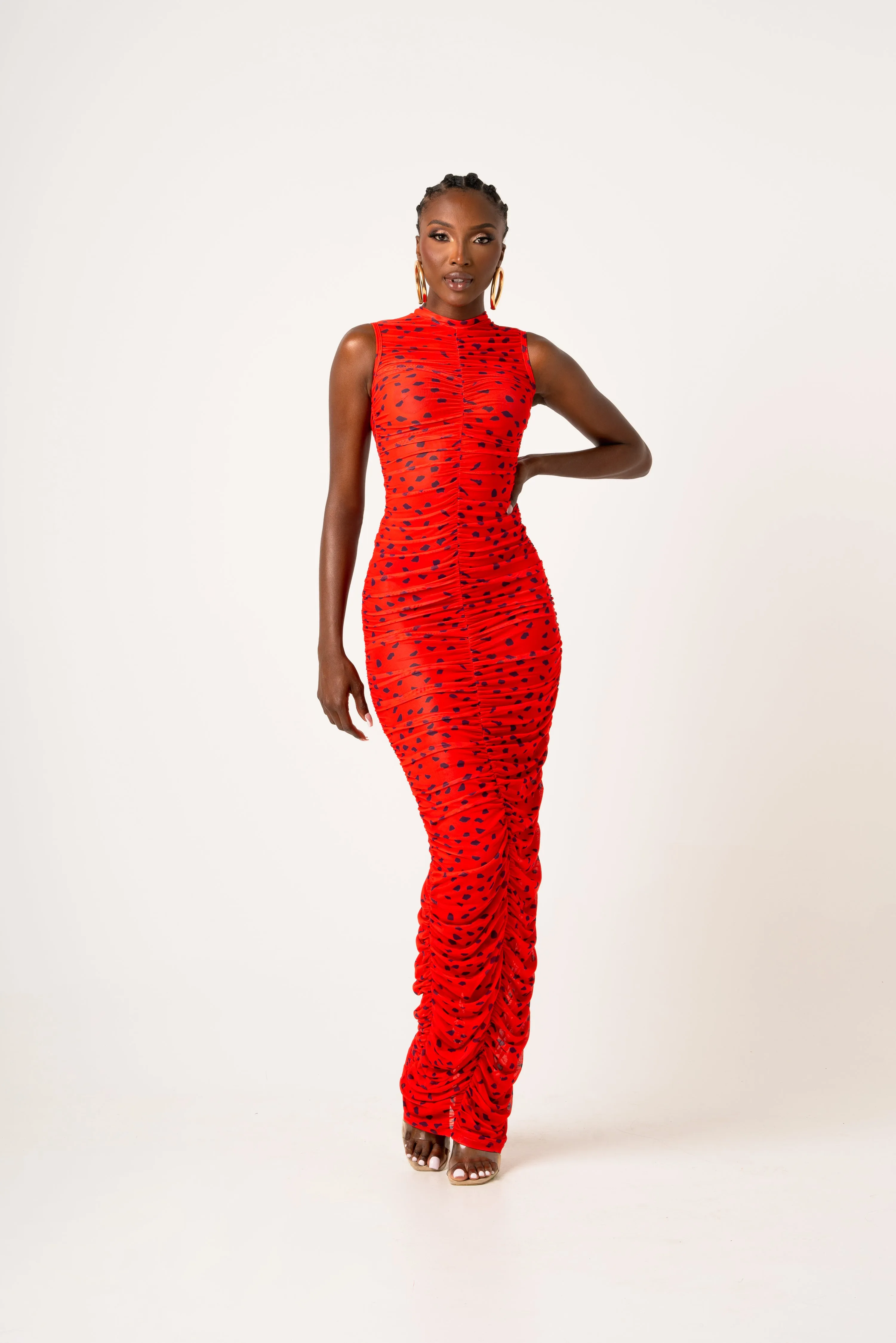 SAMIAH RUCHED MAXI MESH DRESS