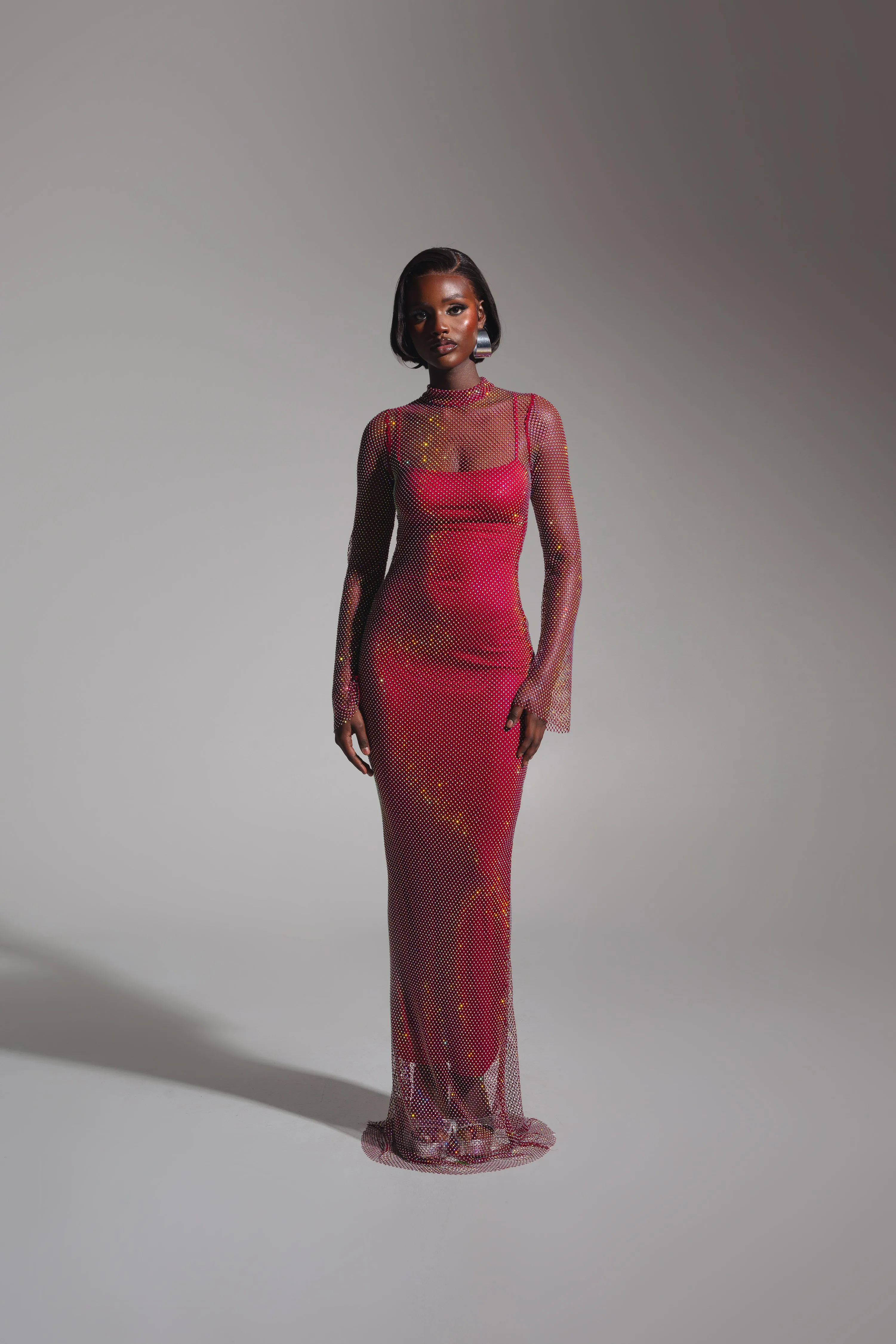 SASHA Rhinestone Maxi Dress in Burgundy