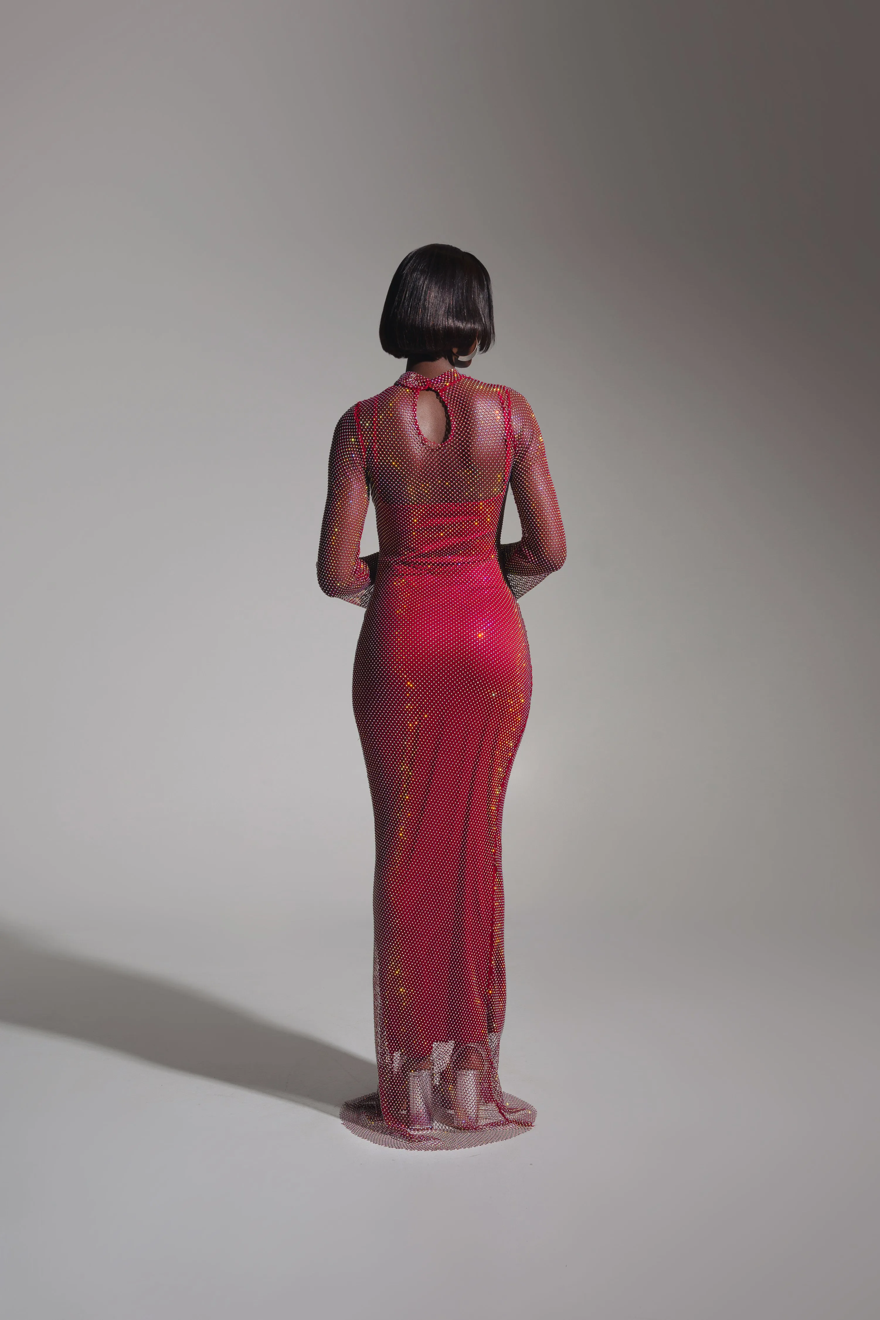 SASHA Rhinestone Maxi Dress in Burgundy