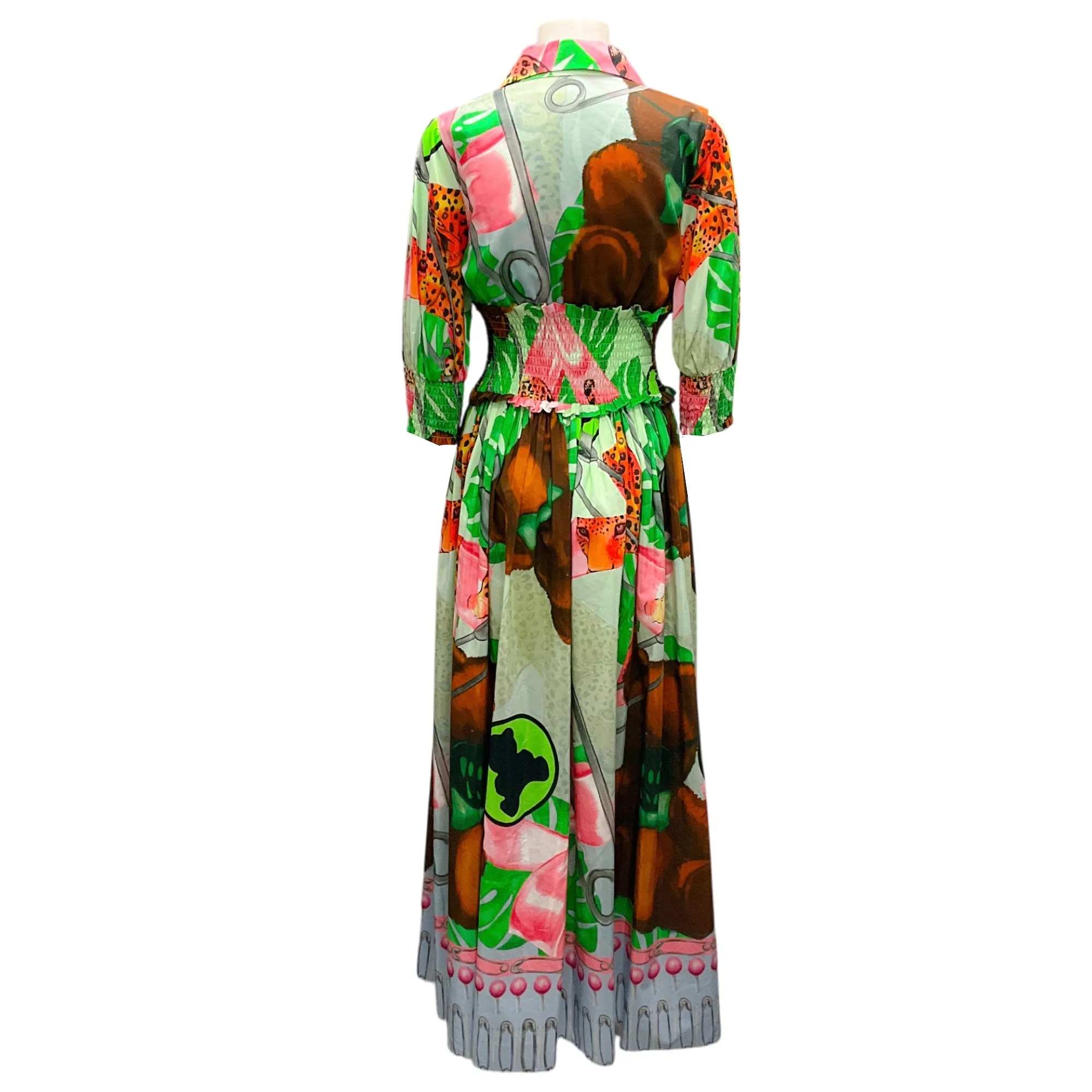 Sass & Bide Green Multi Paperclip Print Cotton Maxi Dress