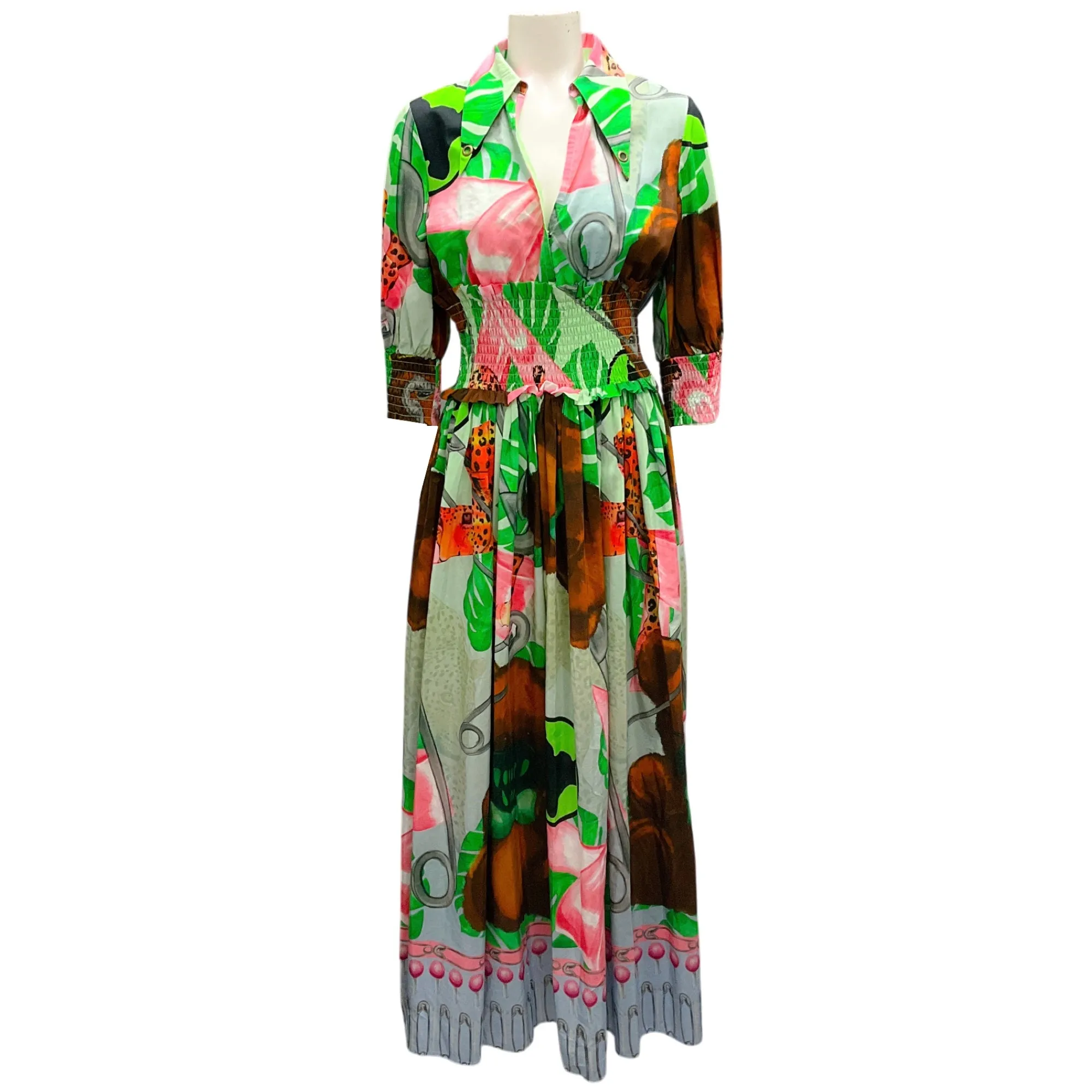 Sass & Bide Green Multi Paperclip Print Cotton Maxi Dress