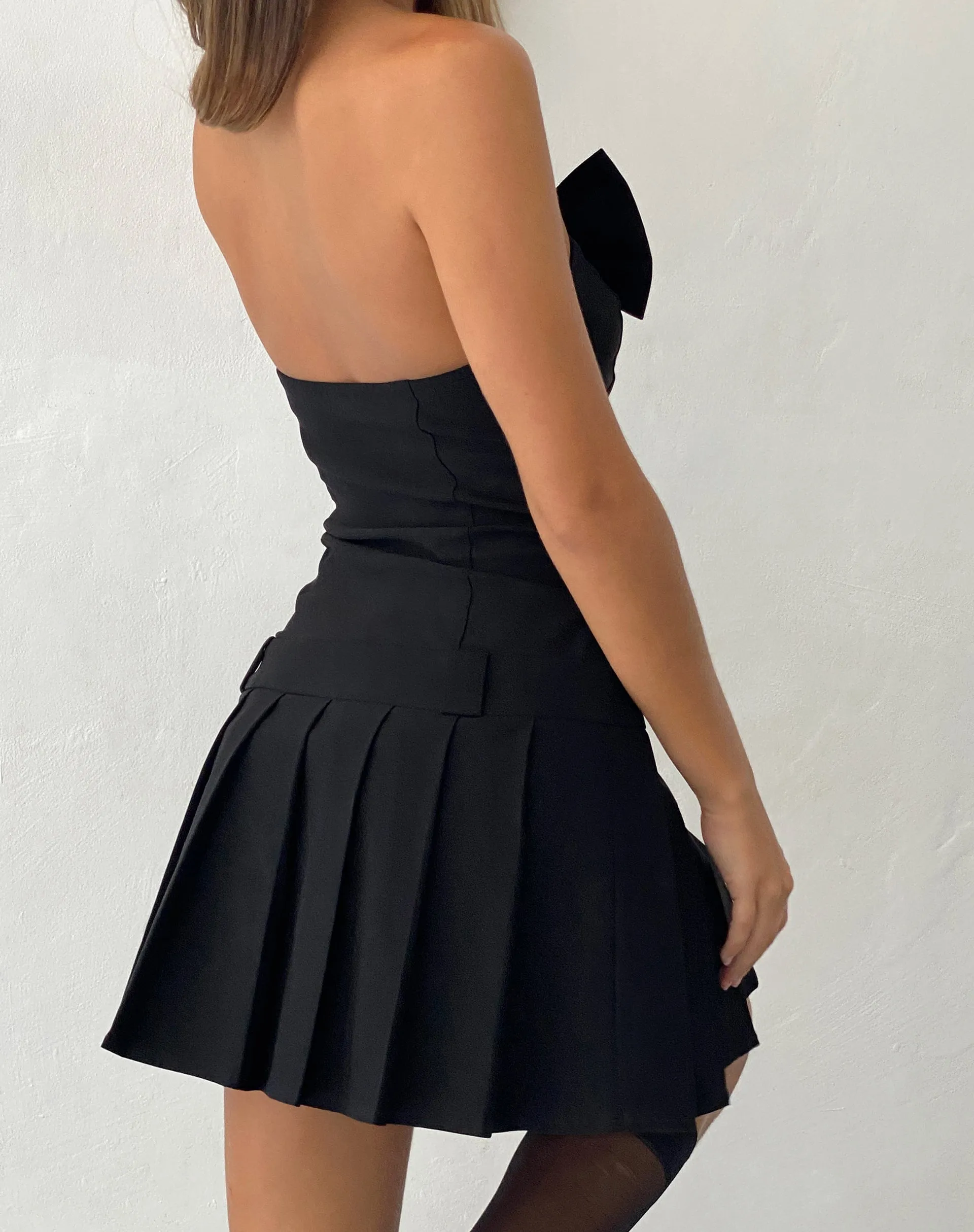 Seroja Bow Front Mini Dress in Black Tailoring