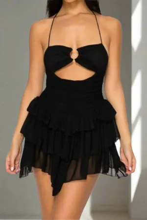 Sheer Ruffle Mini Dress