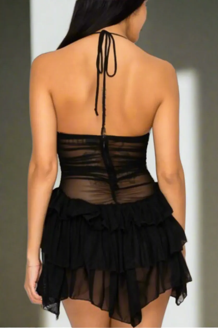 Sheer Ruffle Mini Dress