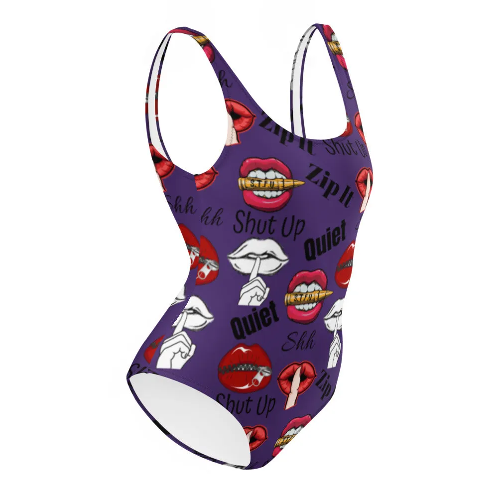 Shhhut Up One-Piece Swimsuit - Purple