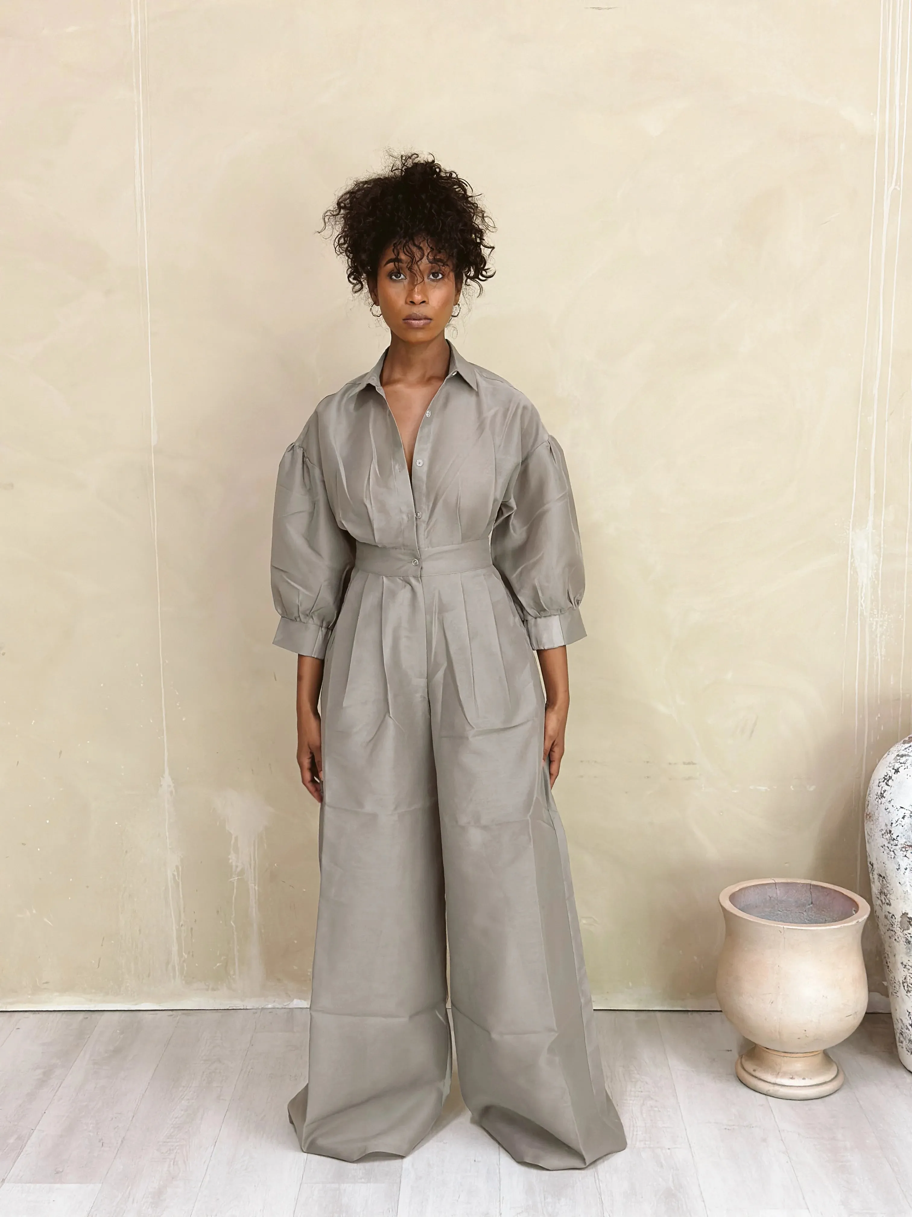 Shirt wide leg jumpsuit