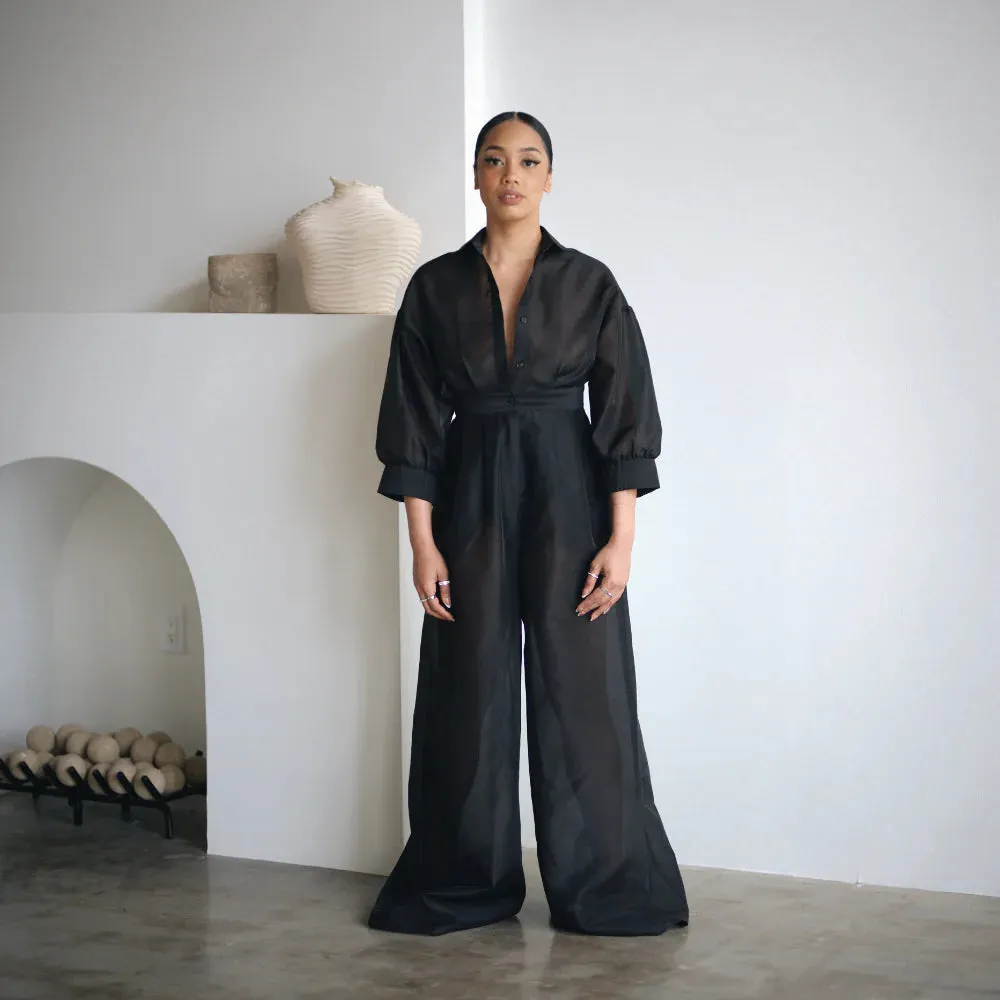 Shirt wide leg jumpsuit