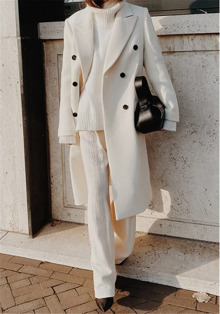 Simple Woollen Cardigan Flap Pockets Overcoat Loose Long Casual Woollen Jacket