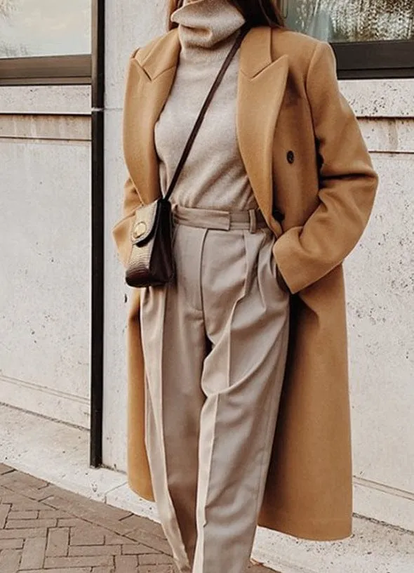 Simple Woollen Cardigan Flap Pockets Overcoat Loose Long Casual Woollen Jacket