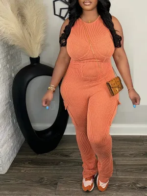 Solid Sleeveless Cargo Jumpsuit