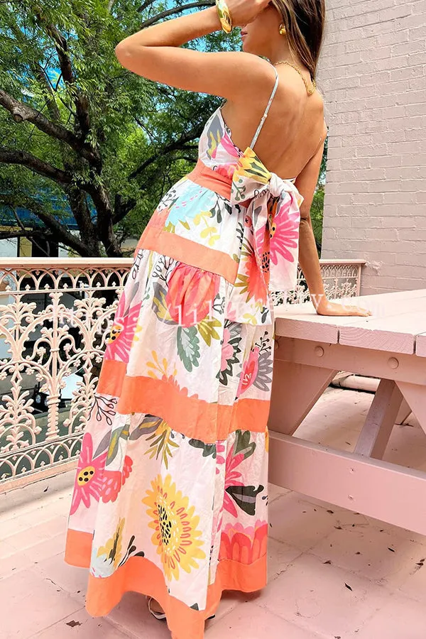 Summer Never Ends Linen Blend?Floral Print Back Tie-up Tiered Maxi Dress