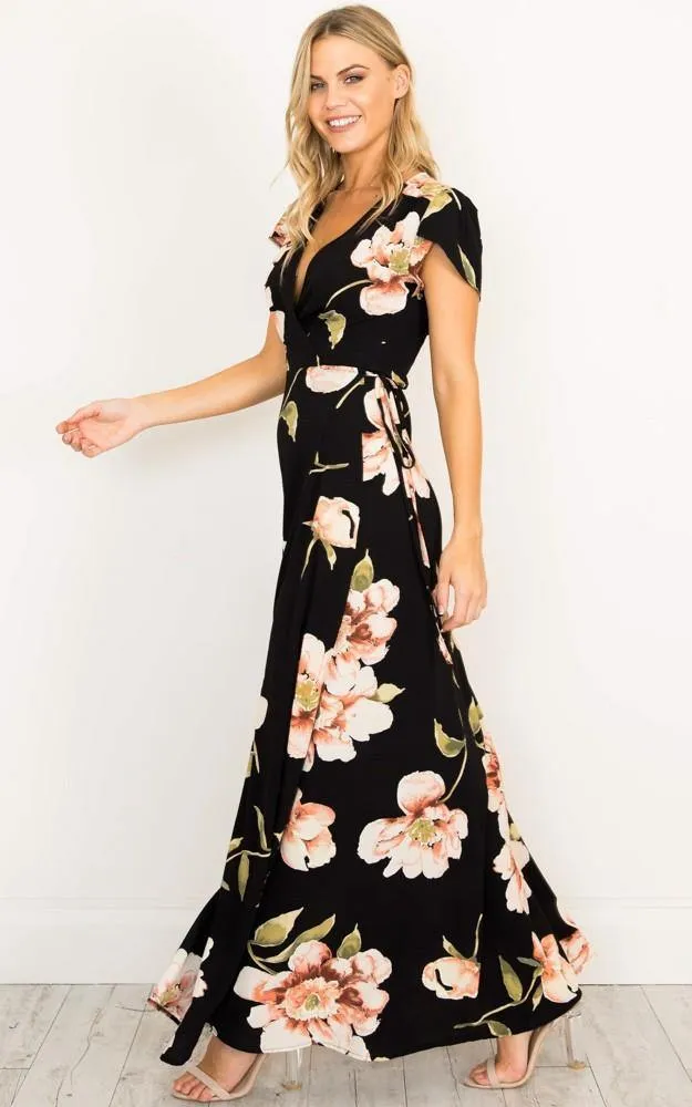 Summer Short Sleeves V Neck Long Dresses