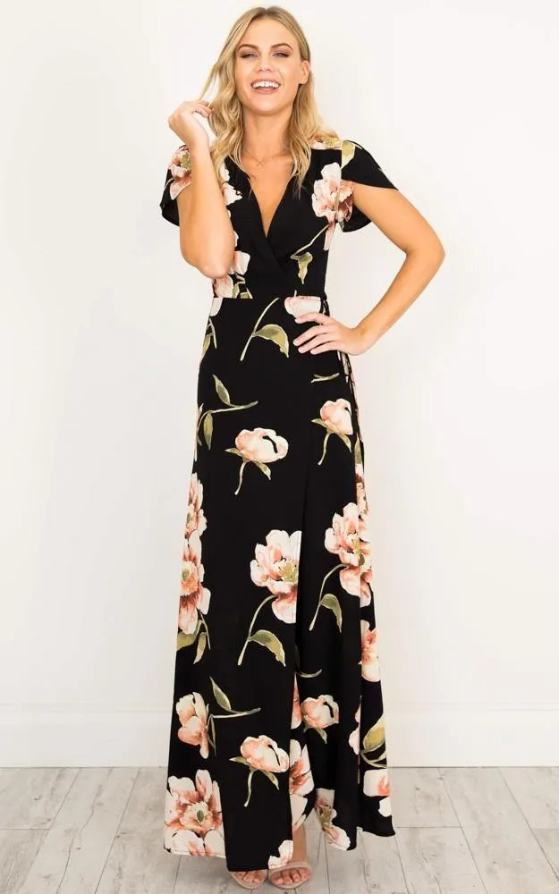 Summer Short Sleeves V Neck Long Dresses
