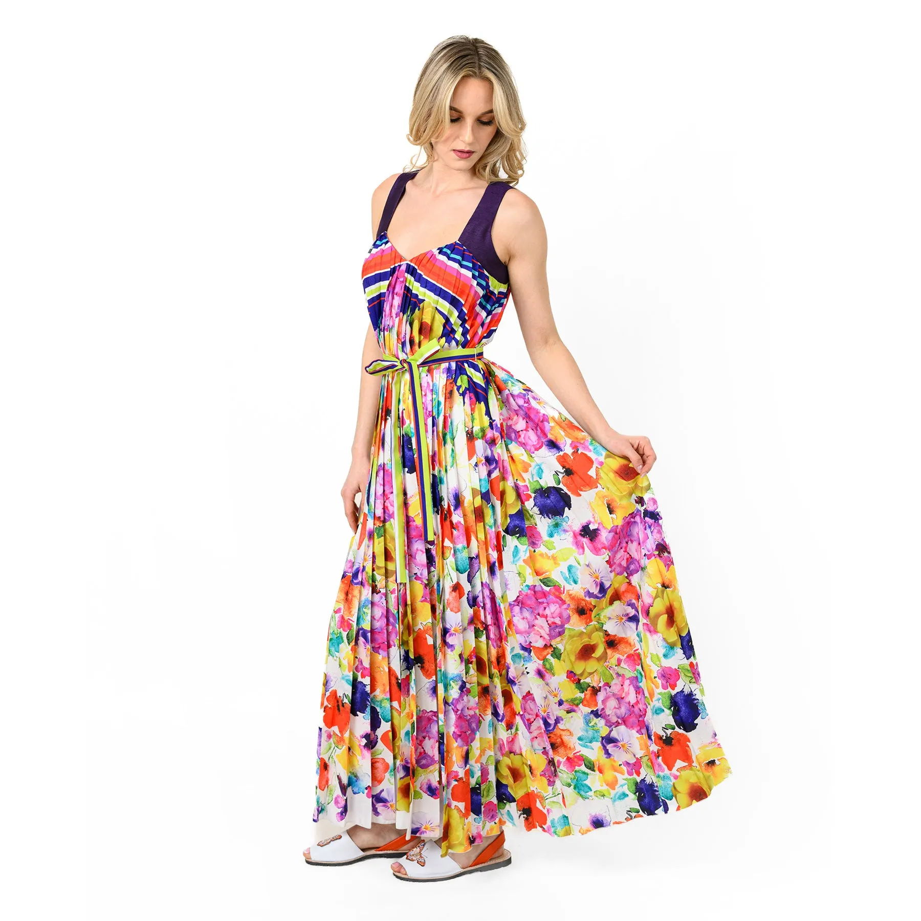 Sunburst Pleated Trapeze Maxi