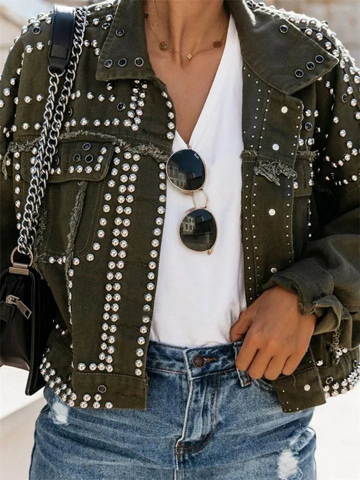 Super Cool Rivets Denim Biker Jacket