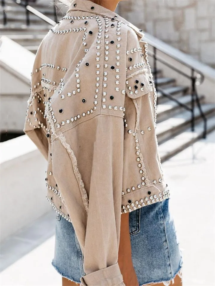 Super Cool Rivets Denim Biker Jacket