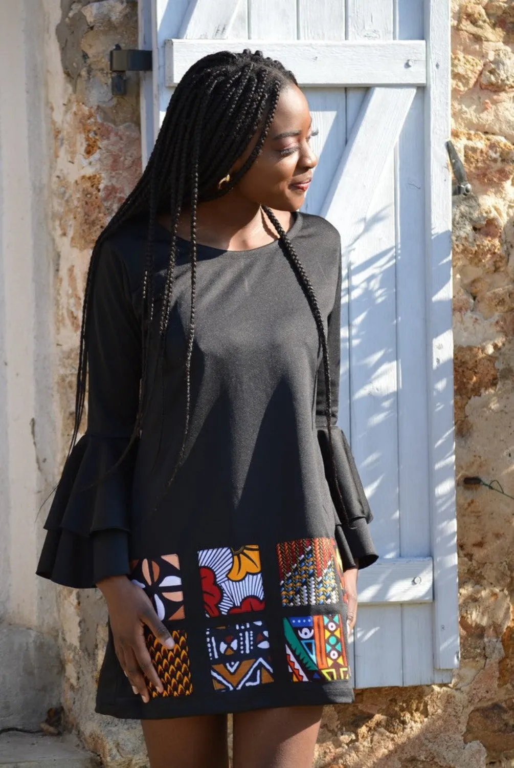 Sweet African Ruffle Sleeve Mini Dress