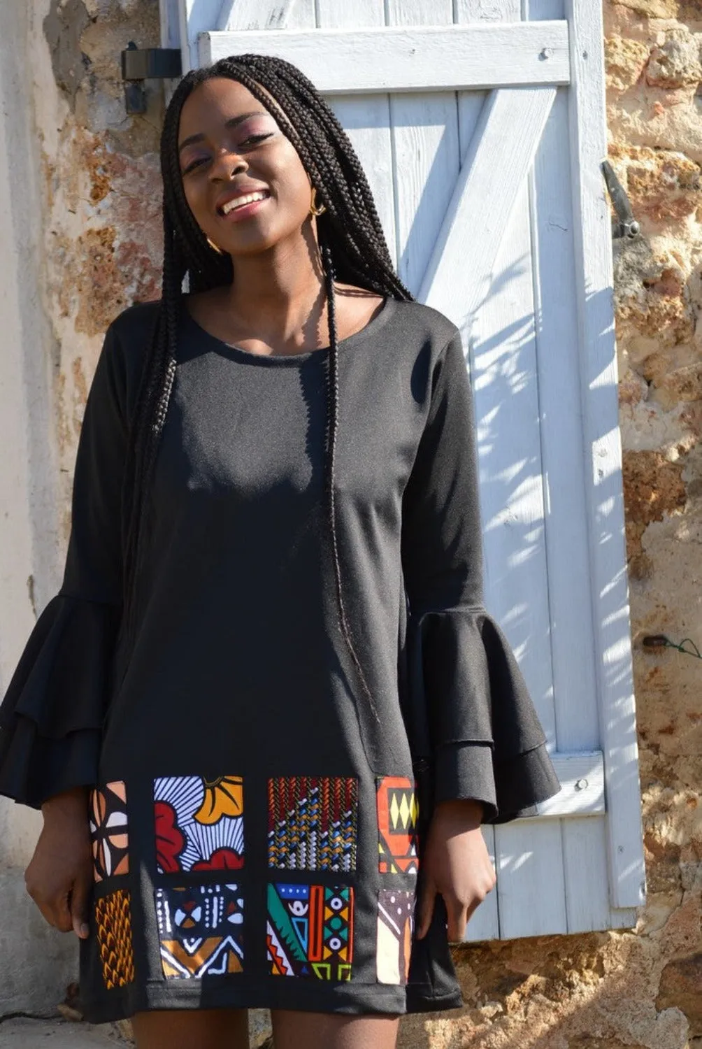 Sweet African Ruffle Sleeve Mini Dress