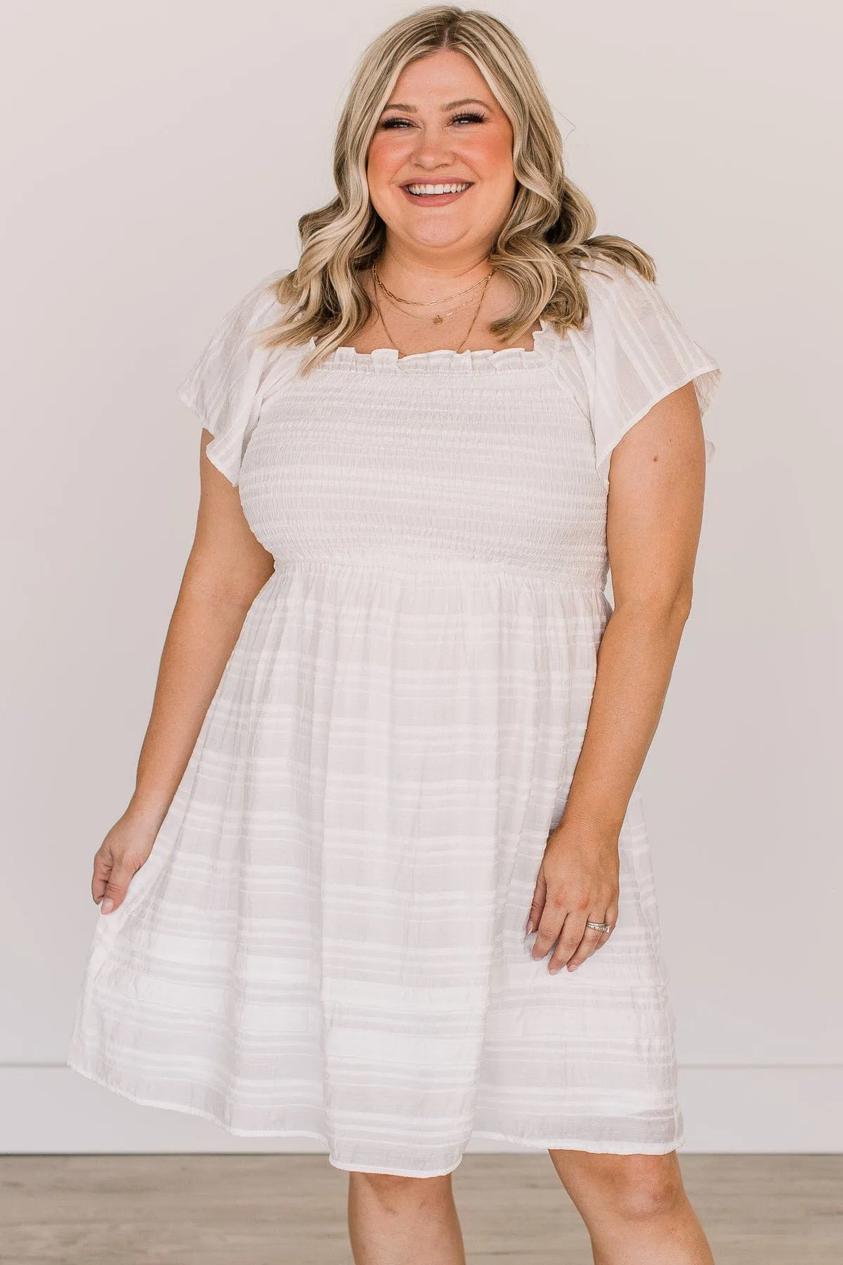 Sweeten The Occasion Smocked Dress- Off-White