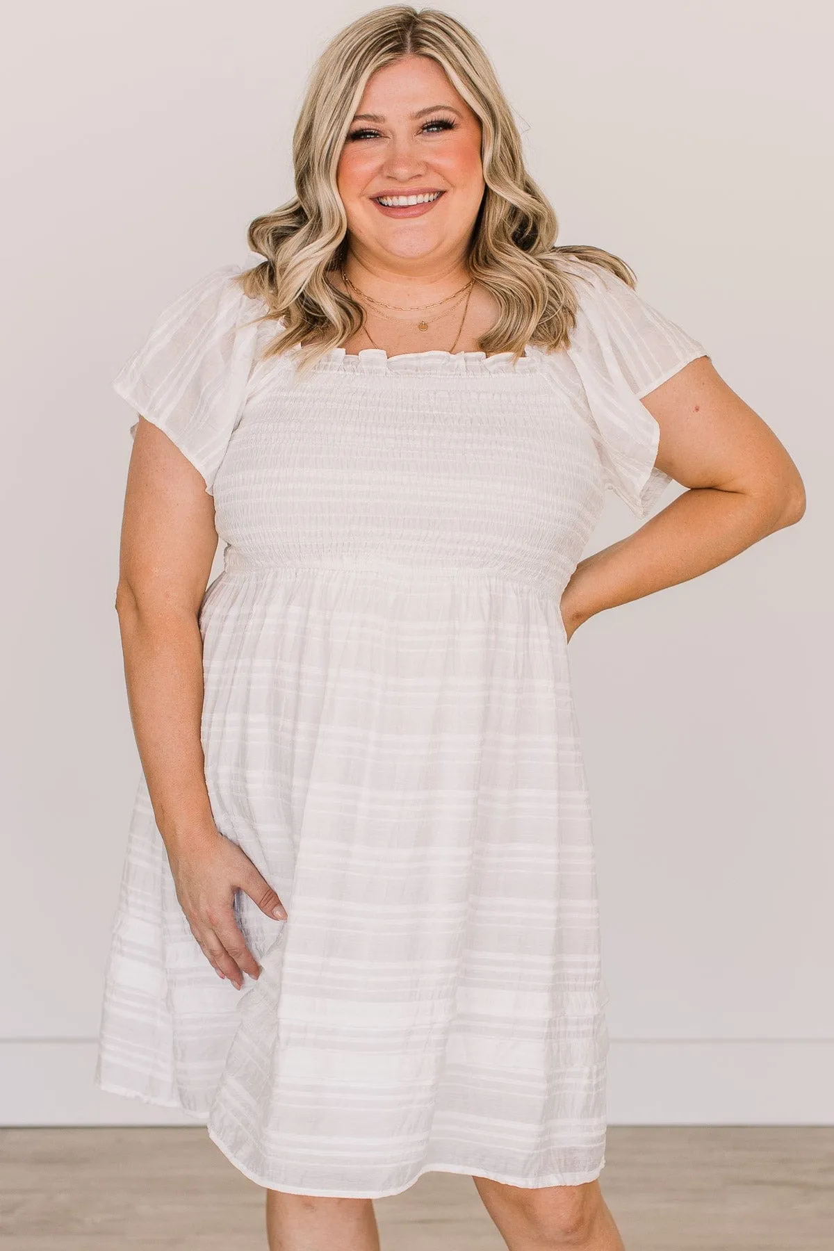 Sweeten The Occasion Smocked Dress- Off-White